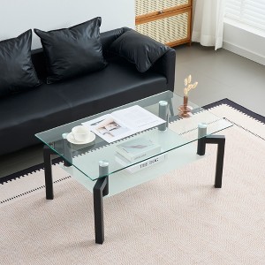 Rectangle Black Glass Coffee Table Clear Coffee Table Modern Side Center Tables for Living Room Living Room Furniture - 1 of 1