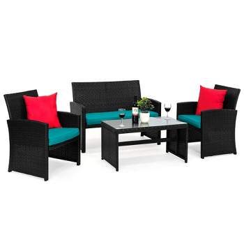 Best Choice Products 4-Piece Outdoor Wicker Patio Conversation Furniture Set w/ Table, Cushions