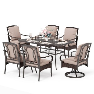 Captiva Designs 7pc Patio Dining Set with Rectangle Steel Table & Rattan Metal Arm Chairs - 1 of 4