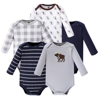 Hudson Baby Infant Boy Cotton Long-sleeve Bodysuits 5pk, Gray Moose, 9 ...