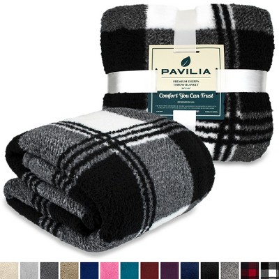 Cozy Sherpa Fleece Throw Blanket - Buffalo Plaid, Machine Washable