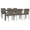 vidaXL 7 Piece Patio Dining/Conversation Set - Gray Poly Rattan with Cushions, Acacia Wood Table, Outdoor Garden Furniture - 3 of 4