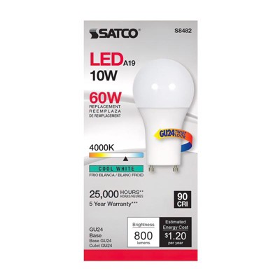 Satco A19 GU24 LED Bulb Cool White 60 Watt Equivalence 1 pk