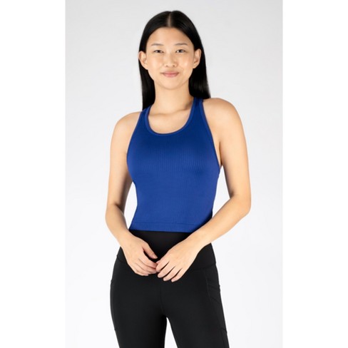 90 Degree By Reflex - Women's Ribbed Cropped Tank Top With Padded Inside  Bra - Black - Large : Target