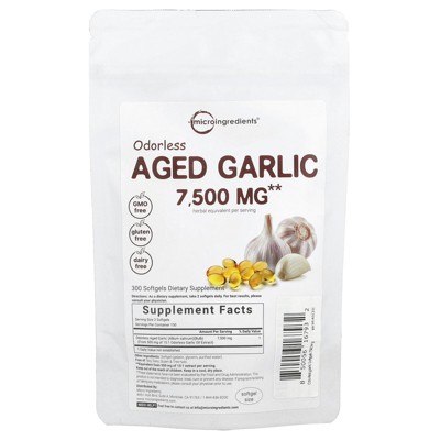 Micro Ingredients Odorless Aged Garlic, 300 Softgels (3,750 mg per Softgel)
