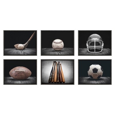 Vintage Football Helmet Black and White Framed Canvas Print