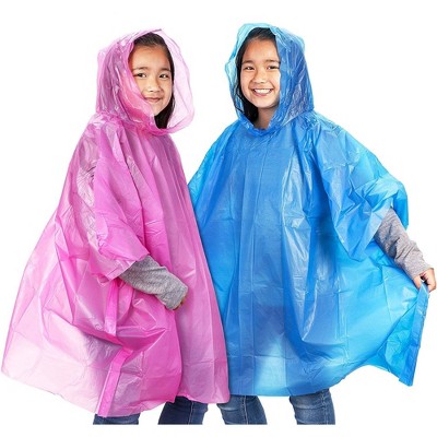 Juvale 10 Pack Kids Disposable Emergency Rain Ponchos with Hood, Pink & Blue, 40.5 x 37 In