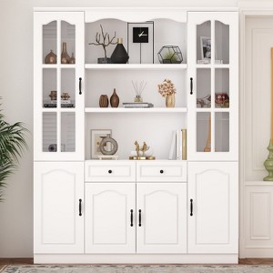 FUFU&GAGA White Tall Wood Bookshelf with Glass Doors Adjustable Shelves Display Bookcase - 1 of 4