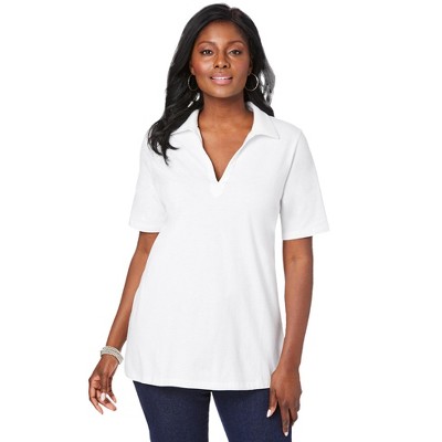 Jessica London Women's Plus Size Stretch Cotton Polo Tee