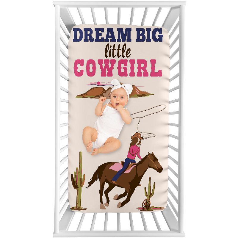 Sweet Jojo Designs Girl Photo Op Fitted Crib Sheet Western Cowgirl Pink Brown Beige Blue, 1 of 6