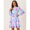 Allegra K Women's Smocked Ruffle Neck Long Sleeve Floral Chiffon Mini Dress - 2 of 4