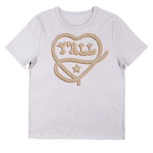 Y'all Rope Heart Women's White Raglan Short Sleeve Crew Neck Tee - 1 of 3