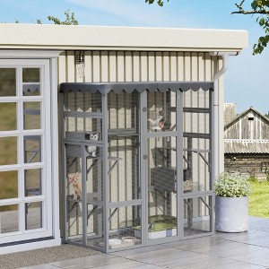 Bencmate Outdoor Cat House,Wooden Feral Cat Shelter Enclosure with 6 High Ledges,Gray, (61.6"*31.8"*70") - 1 of 4