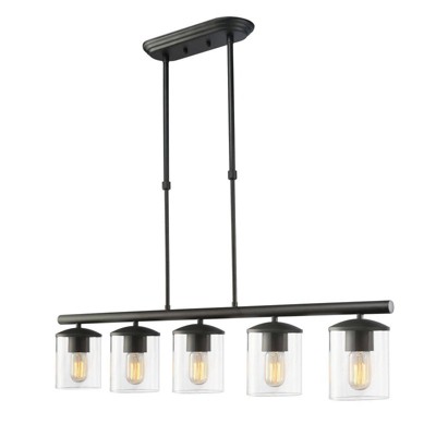 LNC Lapps 5-Lights 37" Modern Linear Kitchen Island Pendant  Lights, Matte Black and Clear  Cylinder Glass