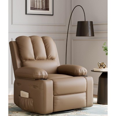360° Swivel Recliner Chair with Heat & Massage, Oversized Rocking Chair for Adults, Manual Recliner w/Cup Holder, for Living Room Bedroom Nursery