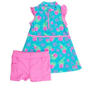 RuffleButts Toddler Girls Sleeveless Zip Ruffle Sleeve UPF50+ Active Dress - 1 of 4