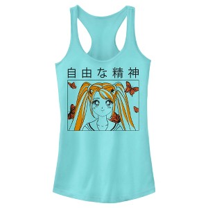 Juniors Womens Lost Gods Butterfly Anime Girl Racerback Tank Top - 1 of 4