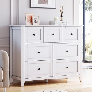 Whizmax 7-Drawer Farmhouse Dresser - Tall Wood Storage Organizer with Deep Drawers & Gold Handles, for Bedroom, Closet - 1 of 4