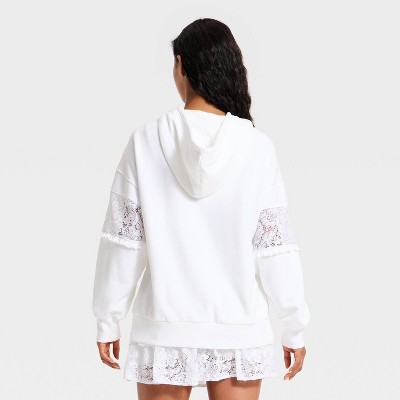 Women's Lace Trim French Terry Hooded Sweatshirt - JoyLab