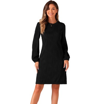 Allegra K Women's Lantern Long Sleeve Wedding Guest Crew Neck Mini Dress