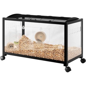Acekool Large 3-Tier Hamster Cage, Metal & Glass Small Animal Habitat with Wheel, Deep Bottom, Ramps & Accessories, Black - 1 of 4