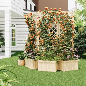 Cedar Privacy Screen with Planter Box - Tall Outdoor Divider, Freestanding Garden Fence with Raised Bed & Drain Holes - 1 of 4