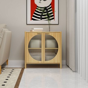 Aash 2-Doors Solid Bamboo Storage Cabinet,MDF Composite Circle-Shape Doors Farmhouse Storage Cabinet With 1 Adjustable Inner Shelves-The Pop Home - 1 of 4