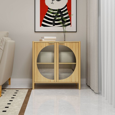 2-Door Rattan Storage Cabinet Accent Furniture for Living Room w
