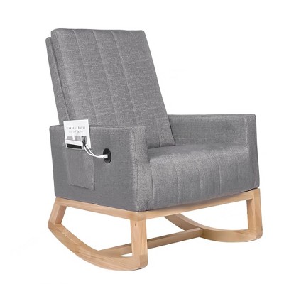 VECELO Modern Glider Rocker Chair with USB Port Armchair & Side Pocket, Faux Leather Upholstered Rocking Chair for Living Room Balcony