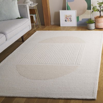Ivory Beige Hand-Tufted Wool Rectangular Area Rug 4' x 6'