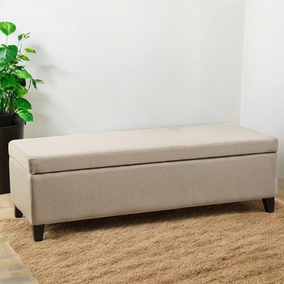 Alilang 50.50 inches Upholstered Storage Ottoman Bench with Hinged Lid and Tapered Legs-White