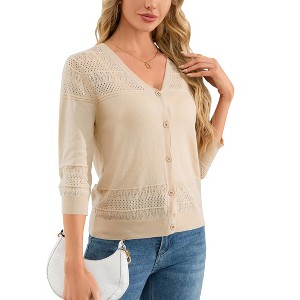 Clearlove Womens Cropped Cardigan Knit Shrugs for Dresses V Neck Button Down Bolero Cardigans Sweaters - 1 of 4