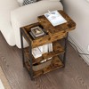 End Table with Charging Station, 2PCS Narrow Side Table, Night Stand with 2-Tier Storage Shelves, Narrow Bedside Table for Living Room, Bedroom - 2 of 4