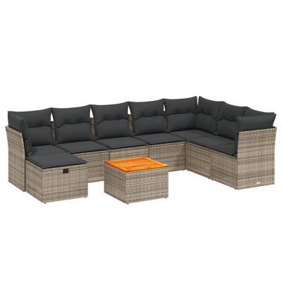 vidaXL Patio Sofa Set with Cushions Outdoor Furniture 9 Piece Poly Rattan - Gray without storage