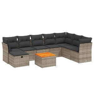 vidaXL Patio Sofa Set with Cushions Outdoor Furniture 9 Piece Poly Rattan - Gray without storage - 1 of 4