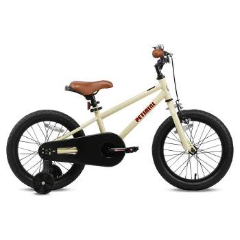 Petimini BP1001YD-4 16 Inch BMX Style Kids Bike with Removable Training Wheels and Rear Coaster Brakes for Kids 4-7 Years Old, Beige