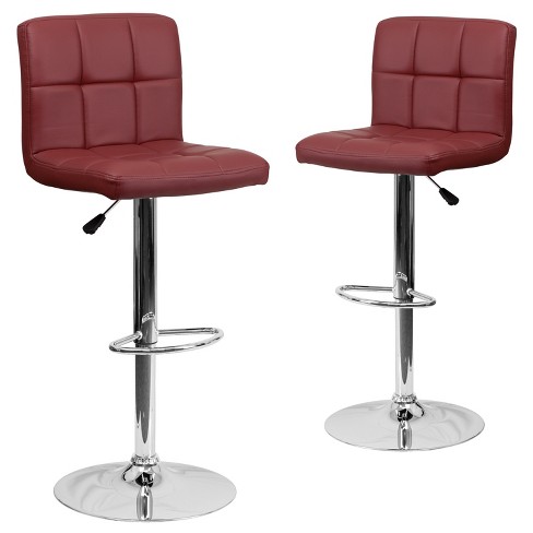 Emma And Oliver 2 Pack Contemporary Burgundy Quilted Vinyl Adjustable  Height Barstool - Chrome Base : Target