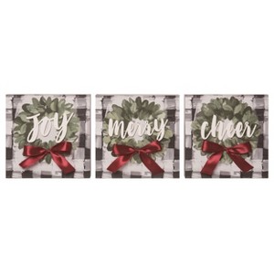 Transpac MDF Buffalo Check Decor Set of 3 Christmas Home Decorations - 1 of 1
