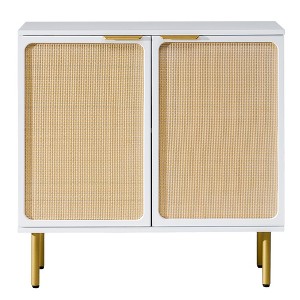 AMERLIFE 31.5" Wide Bohemian Rattan 2-Door Accent Cabinet with Gold Rubberwood Legs - 1 of 4
