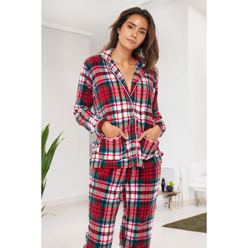 Women's Soft Warm Fleece Pajamas Lounge Set, Long Sleeve Top and Pants, PJ, 6 of 9