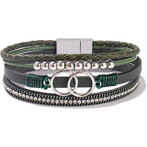 Boho Wrap Bracelet with Infinity Design, Leather Cuff Bangle with Magnetic Clasp, Stackable Jewelry Gift for Mom - 1 of 4