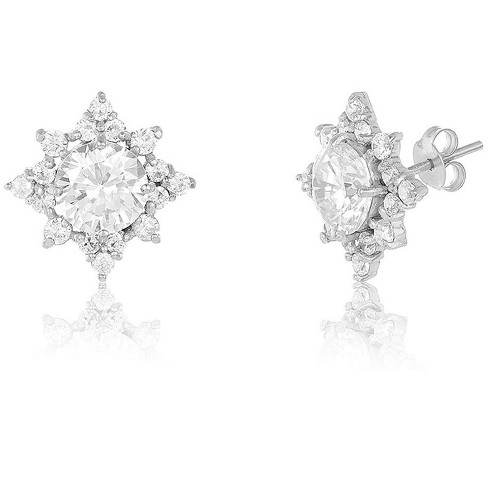 Shine By Sterling Forever Sterling Silver Cz Pointed Stud Earrings : Target