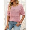 Coolmee Womens Summer Tops Casual Crewneck Half Sleeve Crochet Hollow Out Knit Pullover Sweater Shirts - 3 of 4