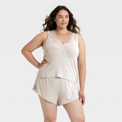 Women's Lace Trim Ribbed Tank Top and Shorts Pajama Set - Auden™