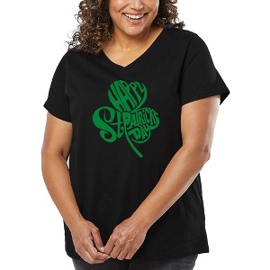 LA Pop Art Women's Word Art V-Neck - St. Patrick's Day Shamrock - 1 of 4