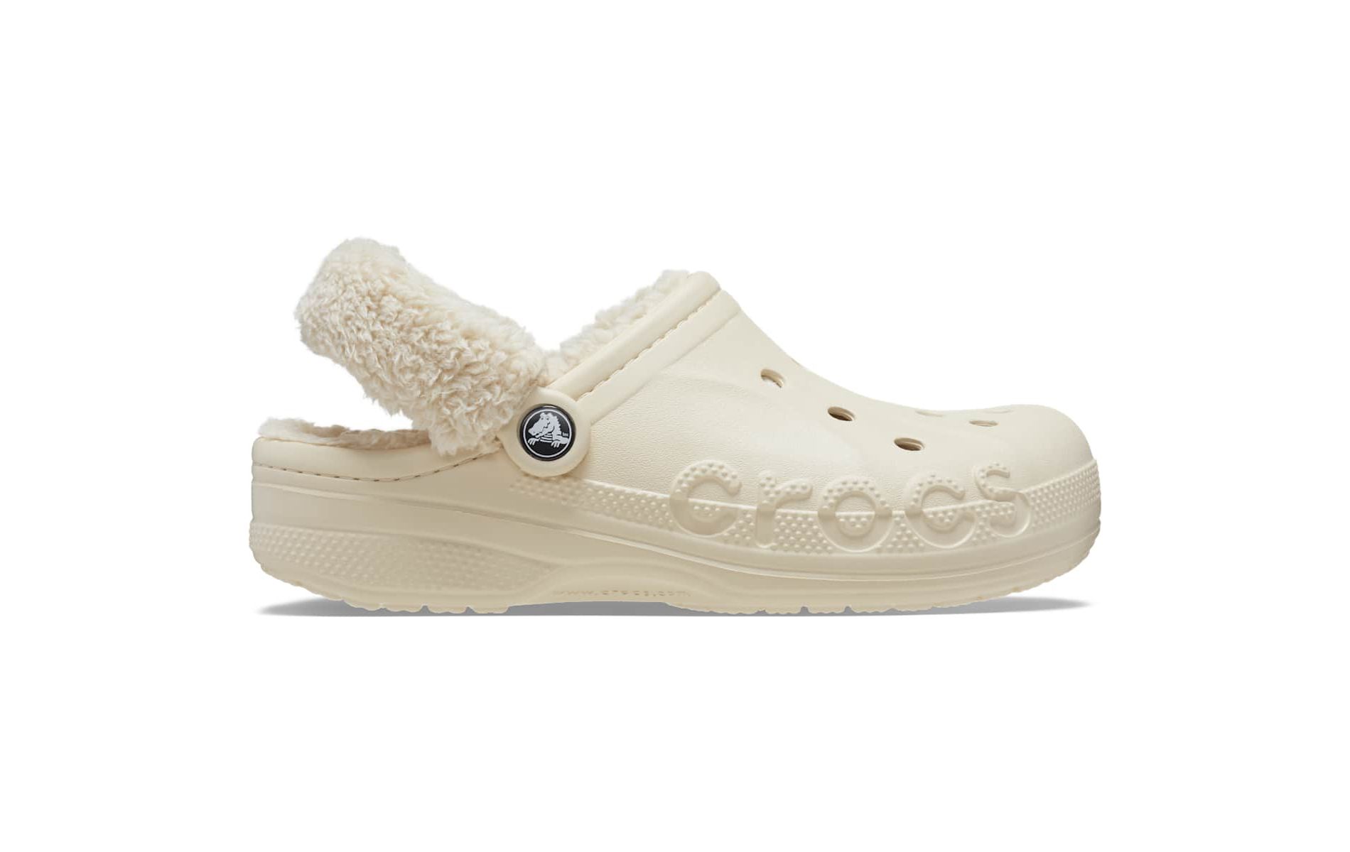 Crocs Adult Baya Lined Fuzz Strap Clog Slippers, Winter White, M12