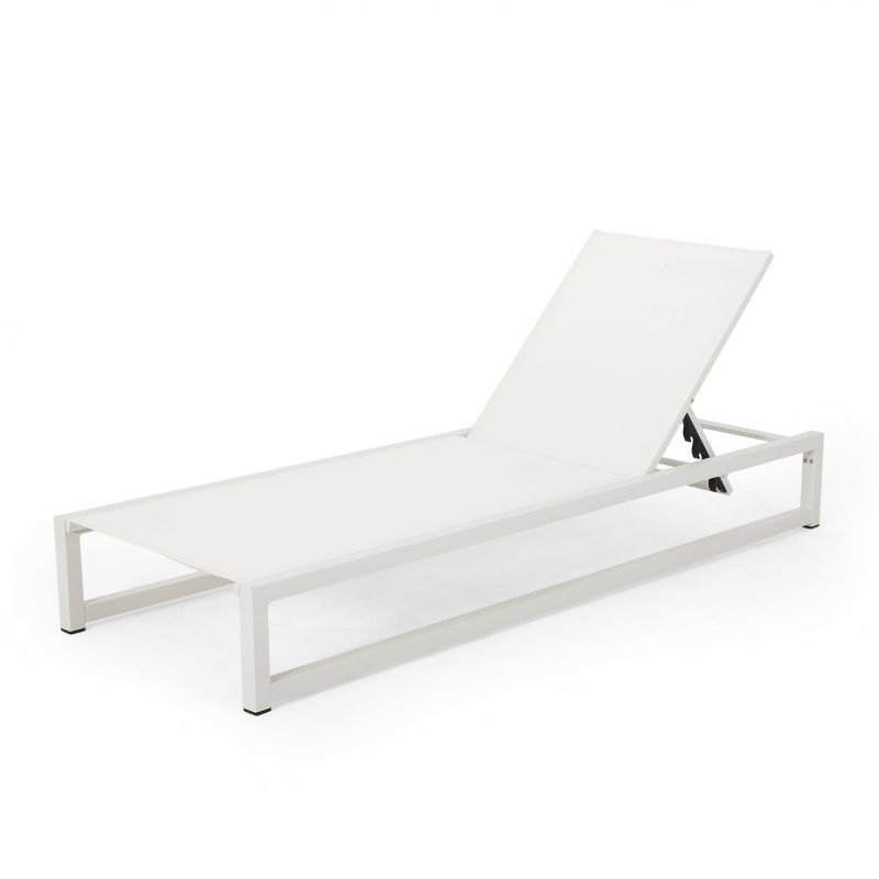 Modesta Patio Aluminum Chaise Lounge with Mesh Seating - White - Christopher Knight Home, 1 of 9