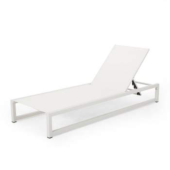 Modesta Patio Aluminum Chaise Lounge with Mesh Seating - White - Christopher Knight Home