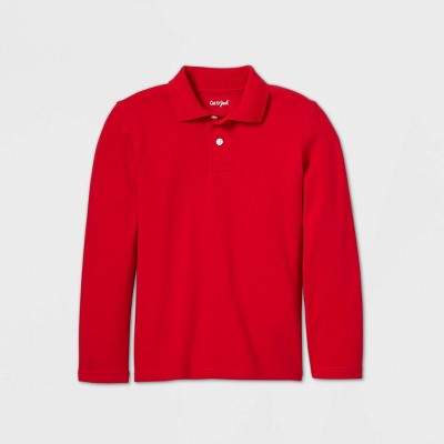 Boys' Long Sleeve Interlock Uniform Polo Shirt - Cat & Jack™ Red XL Husky