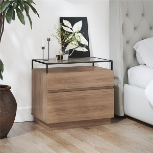 Sapphtopaz Modern Nightstand with Drawers & Tempered Glass Top Shelf Wood Bedside Table with LED Durable Side Table for Bedroom, Living Room - 1 of 4